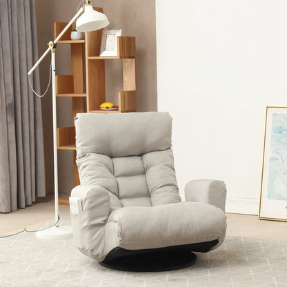 Floor Gaming Lounge Chair Swivel 360 Linen Gray 5-Position Adjustable 31x43 In
