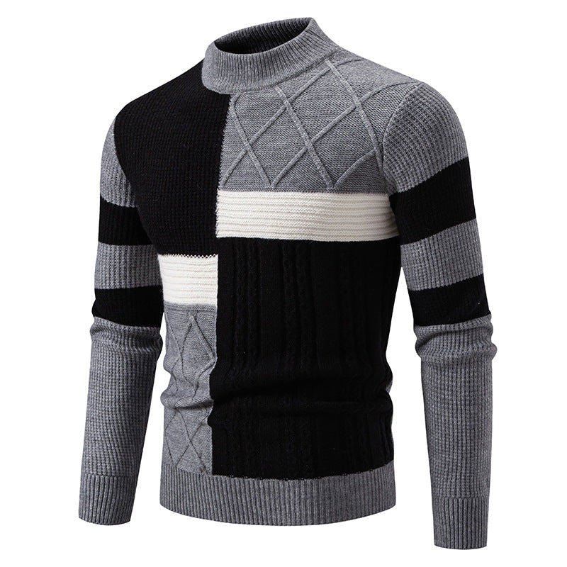 Mens Knitted Sweater With Color-block Design
