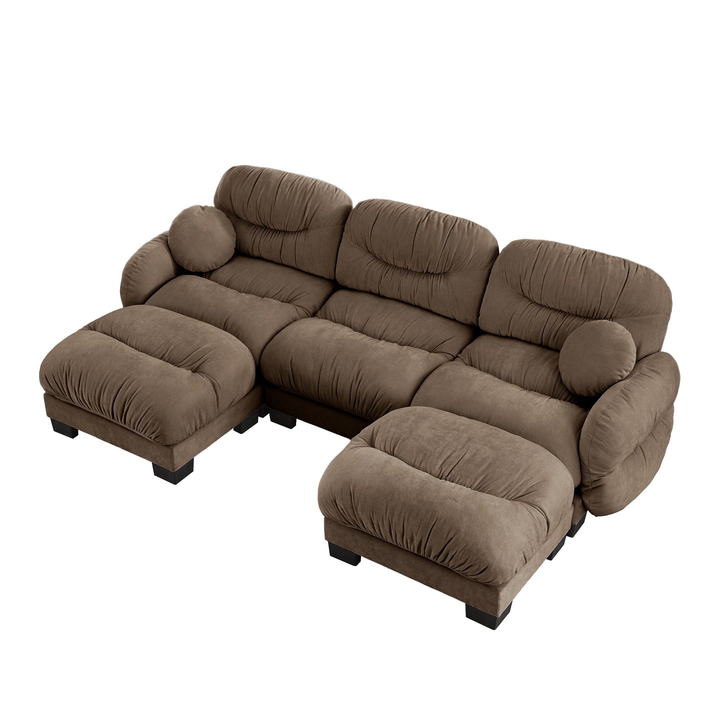 Sectional Sofa Modular Chenille Brown 3 Seat 2 Ottomans Pleated Backrest