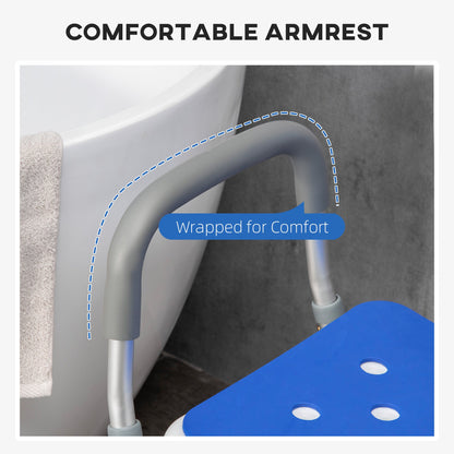 Shower Chair EVA Padded Back Arms Aluminum 299 LB 6-Level Adjustable Blue