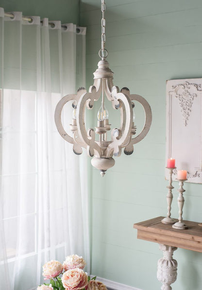 French Country Wood Chandelier 6-Light Farmhouse Pendant Adjustable Chain