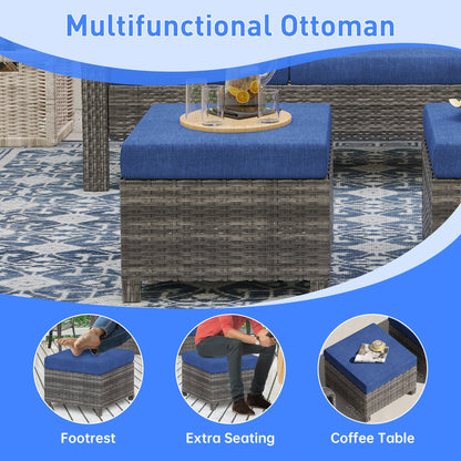 Outdoor Patio Set PE Rattan Swivel Chairs Gray Blue