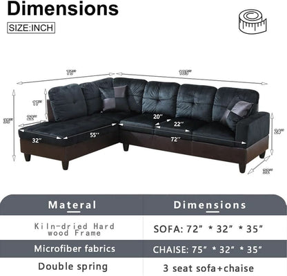 Two Piece L Shape Sectional Sofa Set In Midnight Blue Microfiber With Chaise Left Hand Facing