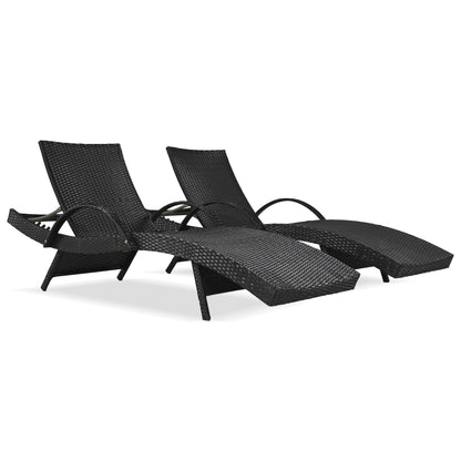 2-Piece Wicker Chaise Lounge Set w/ Pull-Out Table 5-Position 470lb