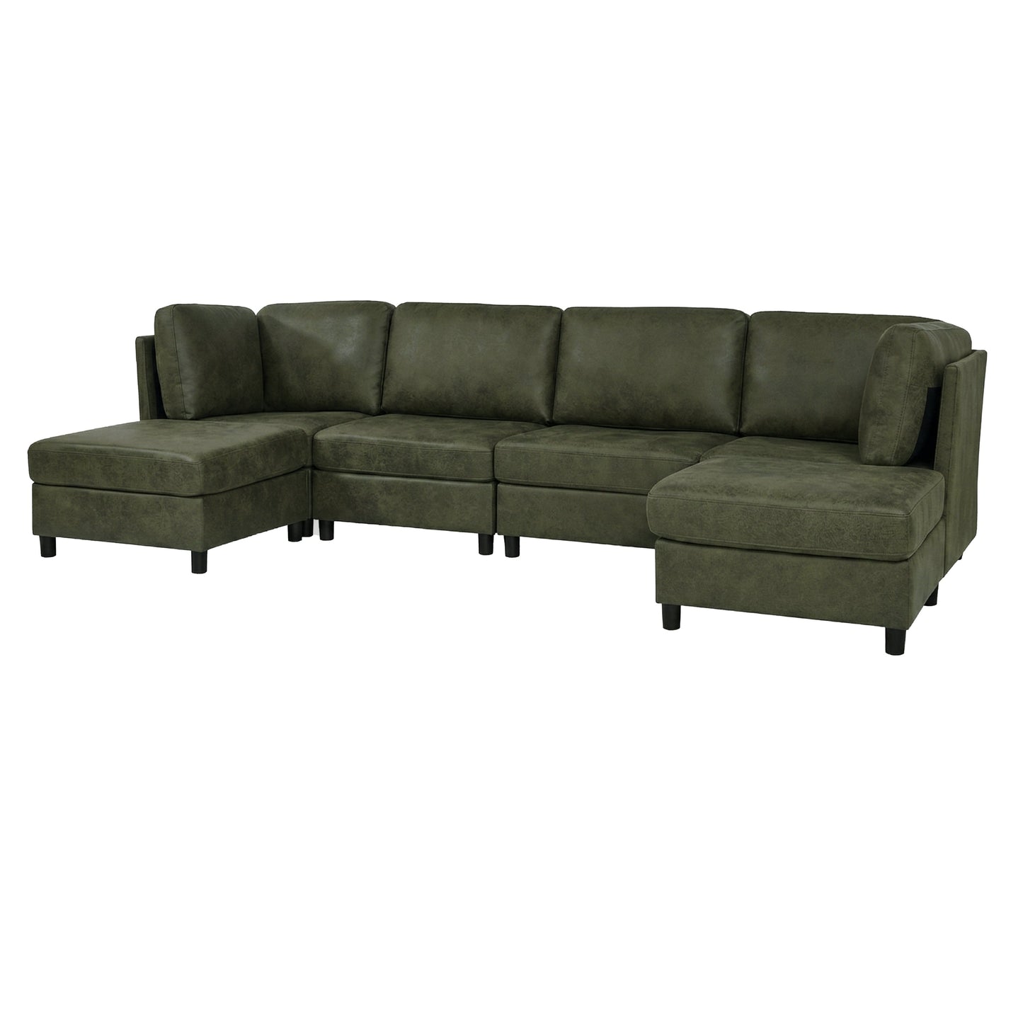 Sectional Sofa Modular Faux Leather Olive 6 Seat 124 In