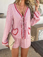 Devine Tie Front Contrast Plaid Shirt and Shorts Set