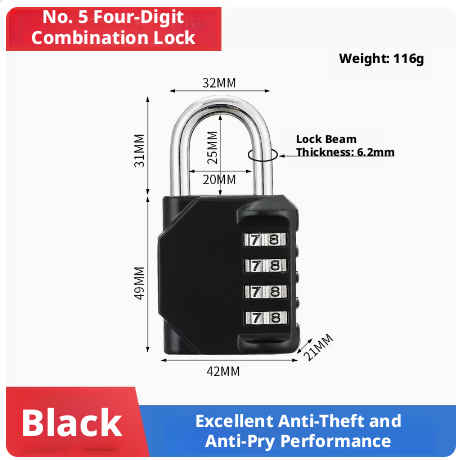 Mechanical combination lock-medium-black