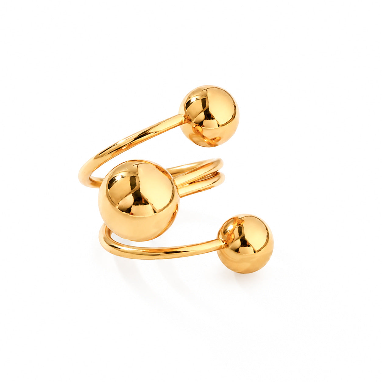 Fashionable Open Ring With Round Beads Of Various Sizes