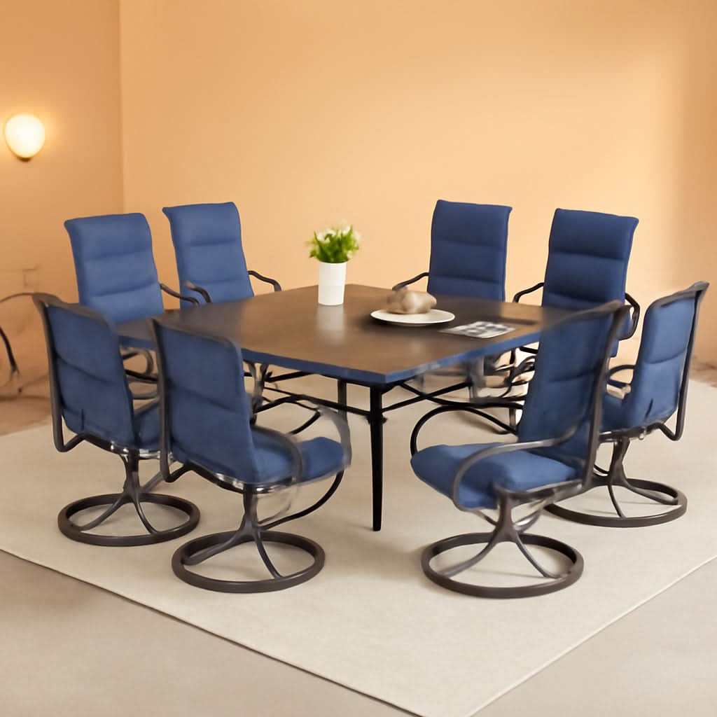 9 Piece Patio Dining Set 60 Inch Square Table Blue