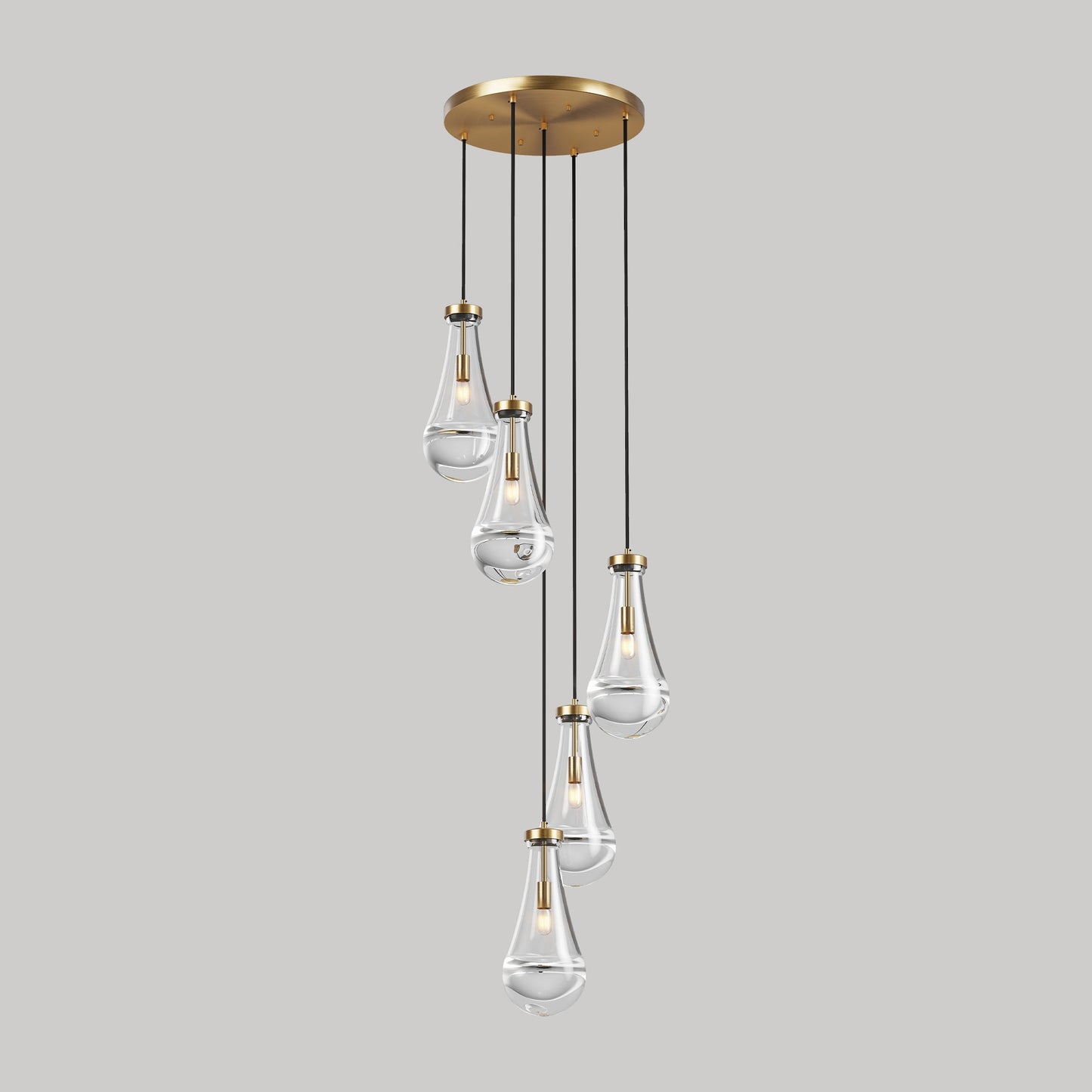 Chandelier 5-Light Cluster Pendant Brass High Ceiling Adjustable E12