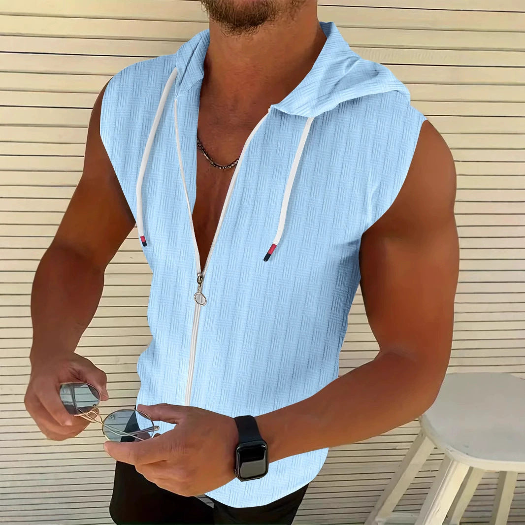 Mens Stylish Sleeveless Hooded Zip-up Cardigan