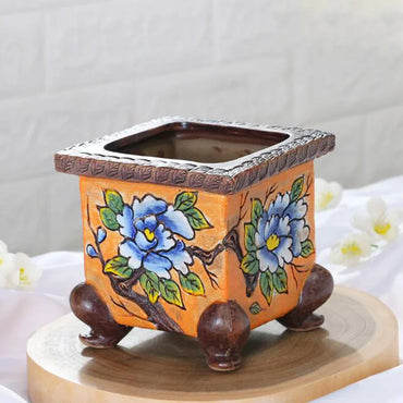 Korean-Style Hand-Painted Floral Ceramic Pot – Succulent & Bonsai Planter
