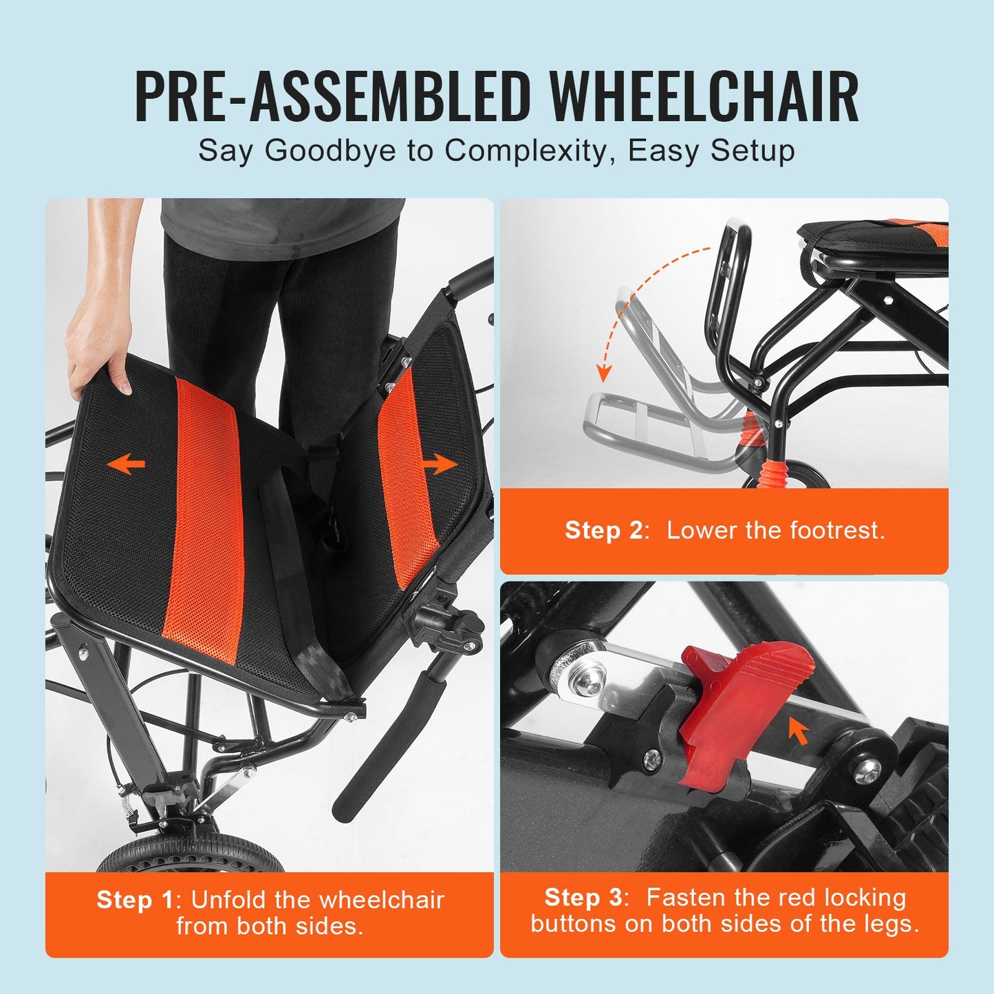 Manual Wheelchair Folding Aluminum 18" Seat 220 LB Capacity