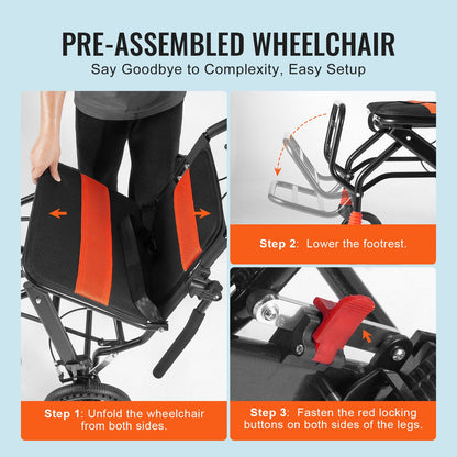 Manual Wheelchair Folding Aluminum 18" Seat 220 LB Capacity