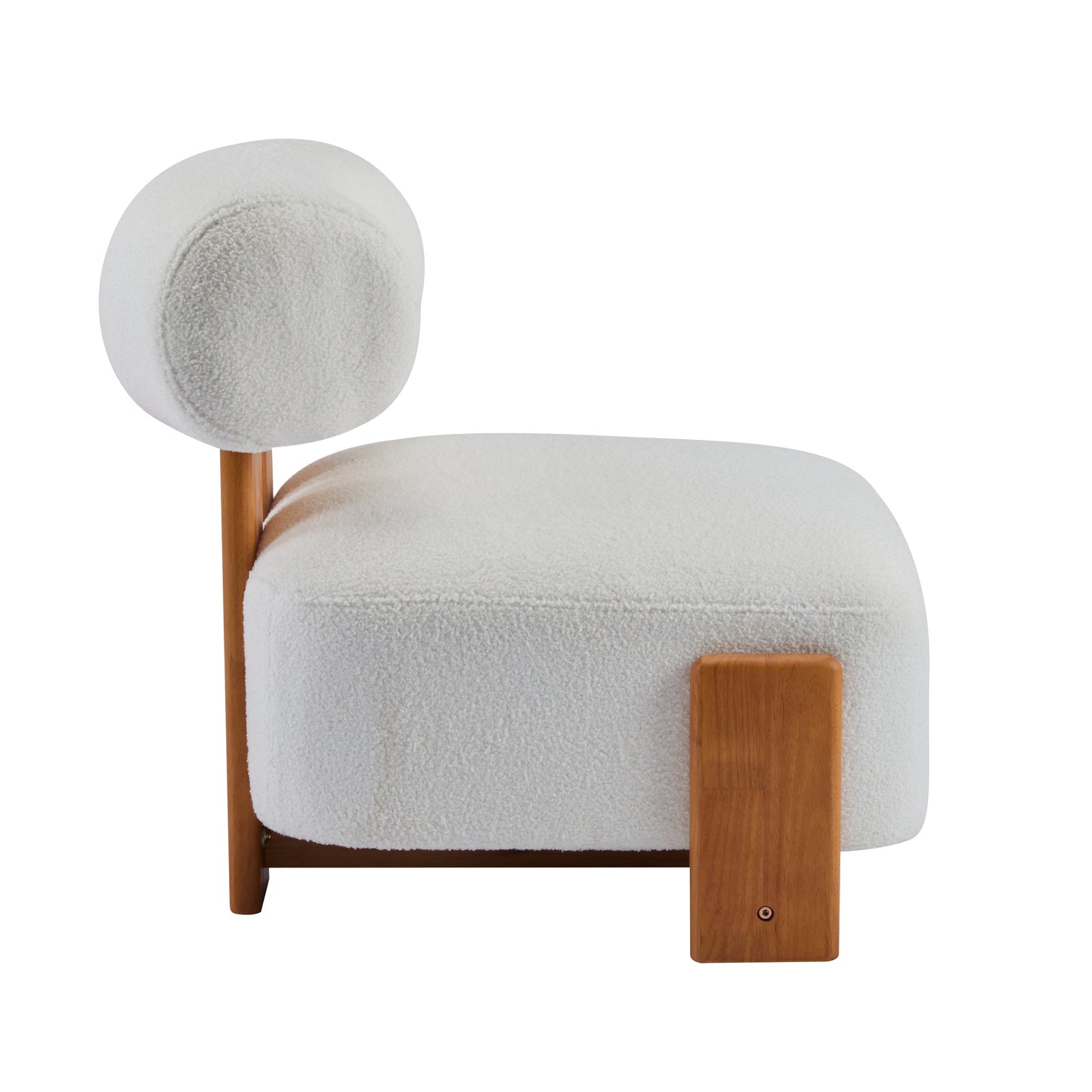 Boucle Lounge Chair Natural Beige Rolled Backrest 27.25"x30"x27.5