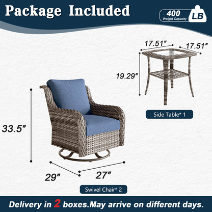 Outdoor Patio Swivel Chairs Set of 2 PE Rattan Gray