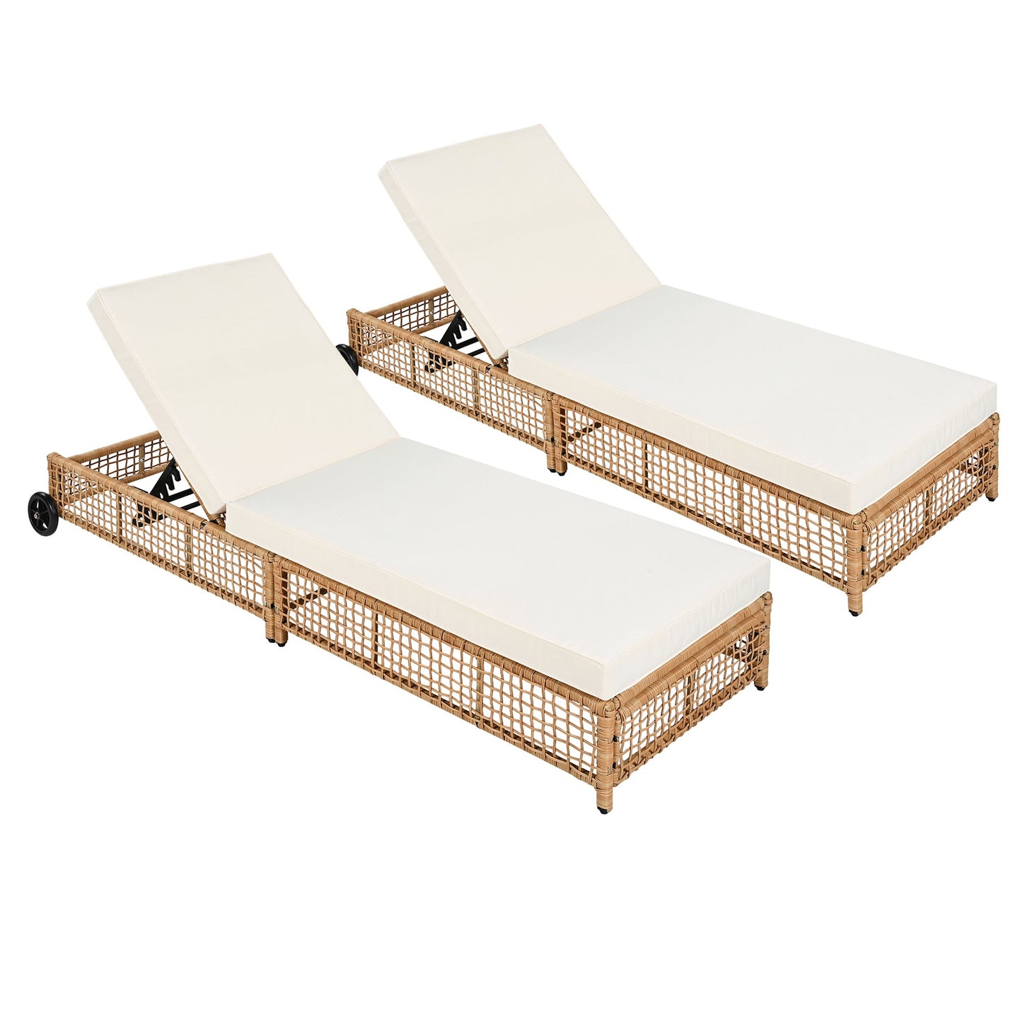 Outdoor Lounge Chair, 5-Position Adjustable Rattan Chaise with Cushion and