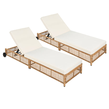 Outdoor Lounge Chair, 5-Position Adjustable Rattan Chaise with Cushion and