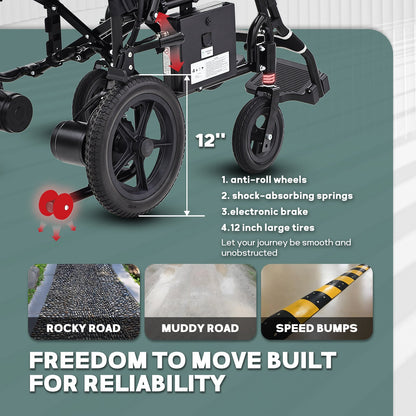 Wheelchair Electric Foldable Aluminum 264 LB 36 LB 180W Dual Motor LED Lights