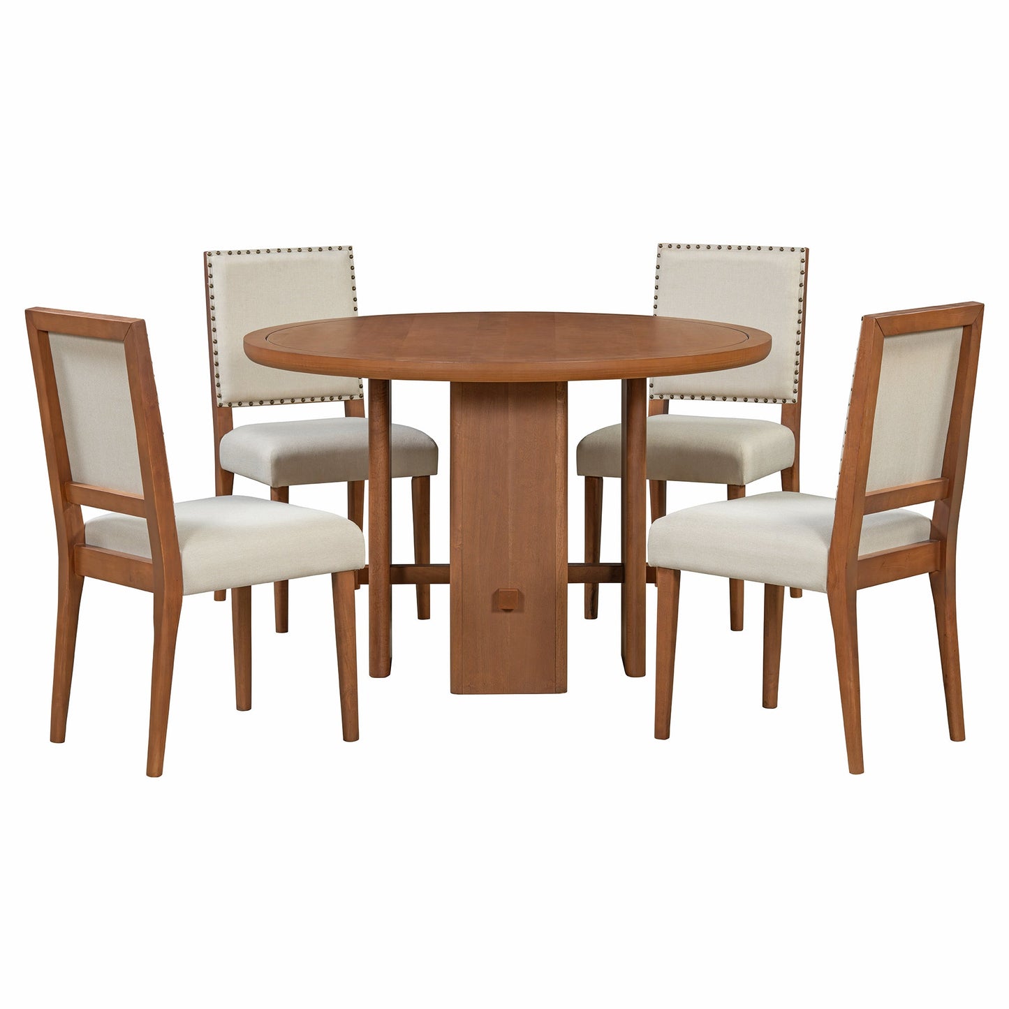 5-Piece Round Dining Table Set for 4, Minimalist Farmhouse Dining Table with 4