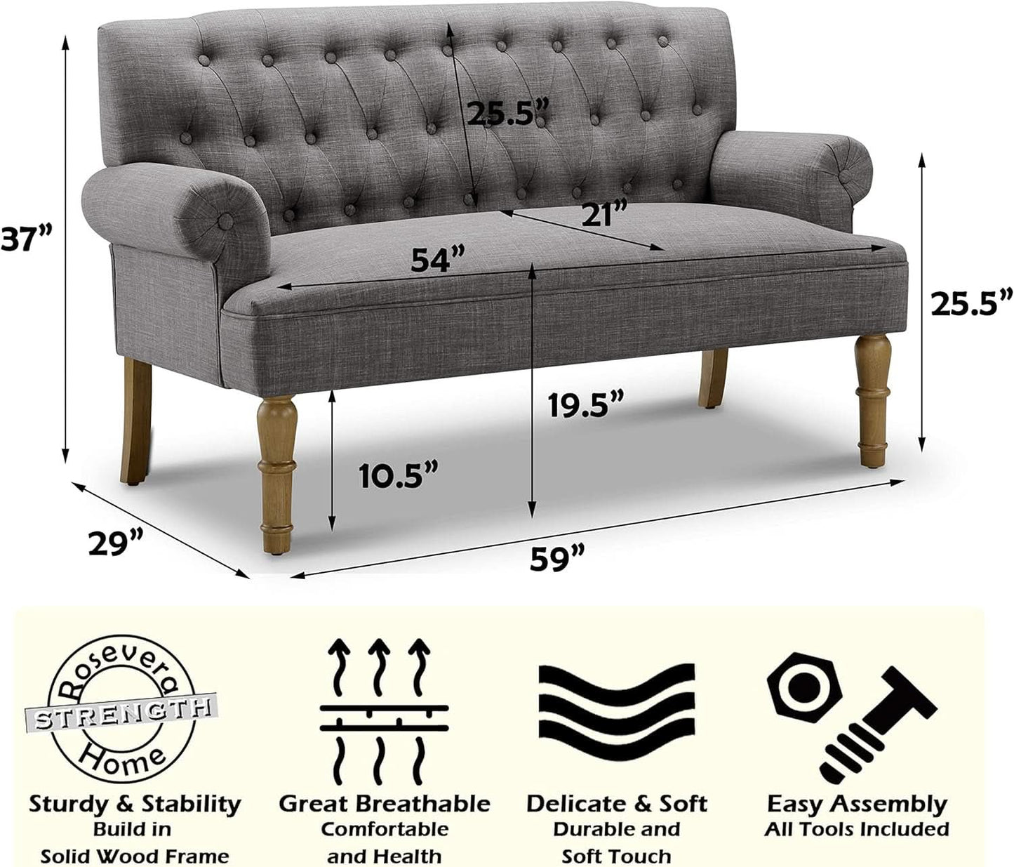 Dove Gray Loveseat Sofa With Button Tufting Sinuous Springs