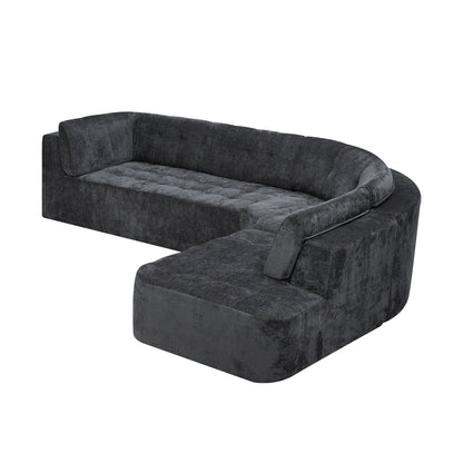 Sectional Sofa Curved L-Shape Chenille Gray 4 Seat 119 In Tufted