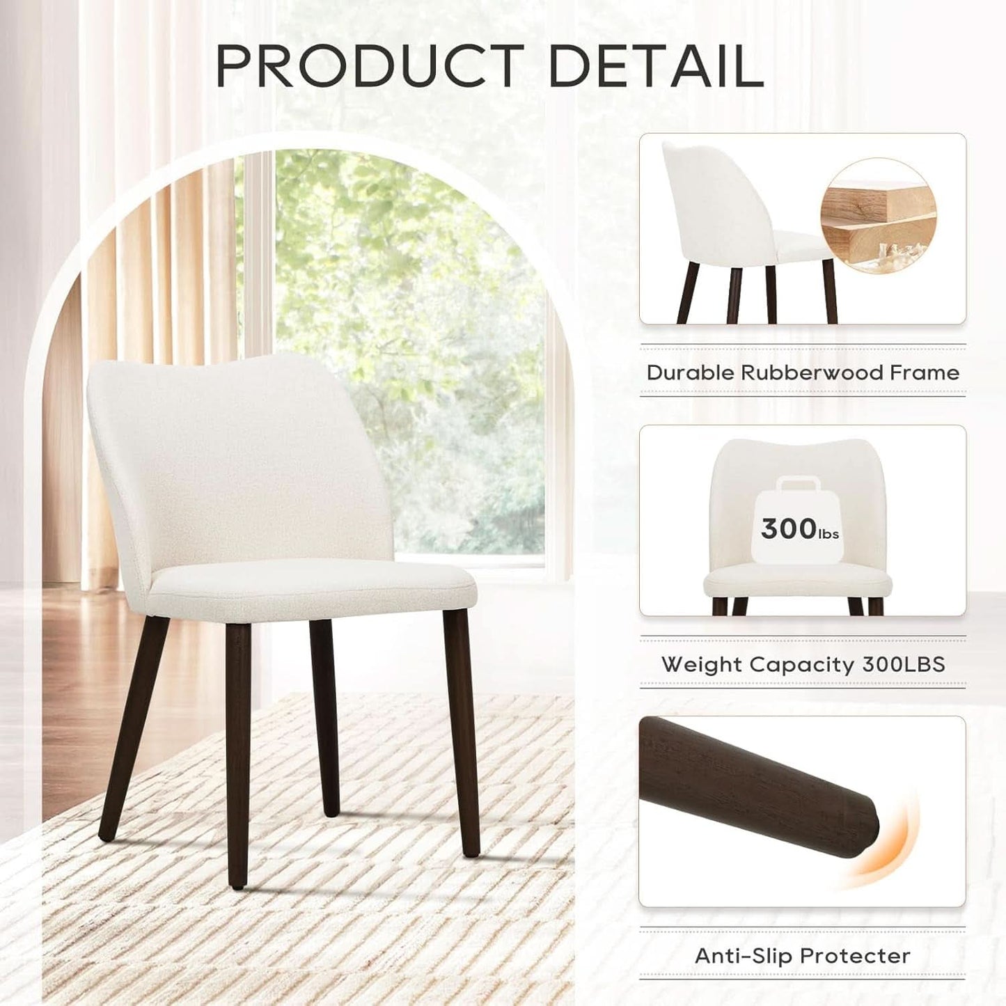 Upholstered Dining Chairs Pair Beige Fabric Wood Legs
