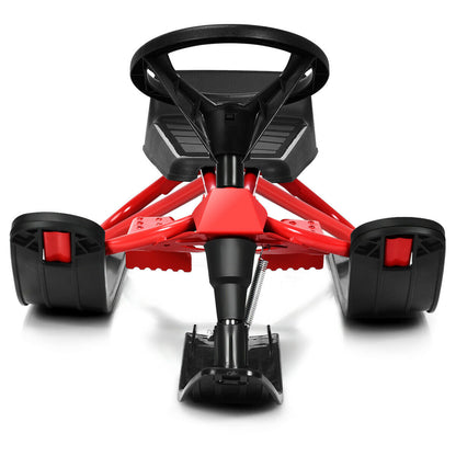 Kids Snow Sled with Steering Wheel and Double Brakes Pull Rope