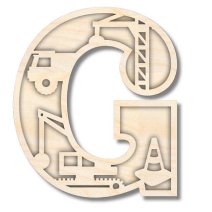 Unfinished Wood Layered Themed Letters | Construction | A-Z | 2 Piece | up to 24"