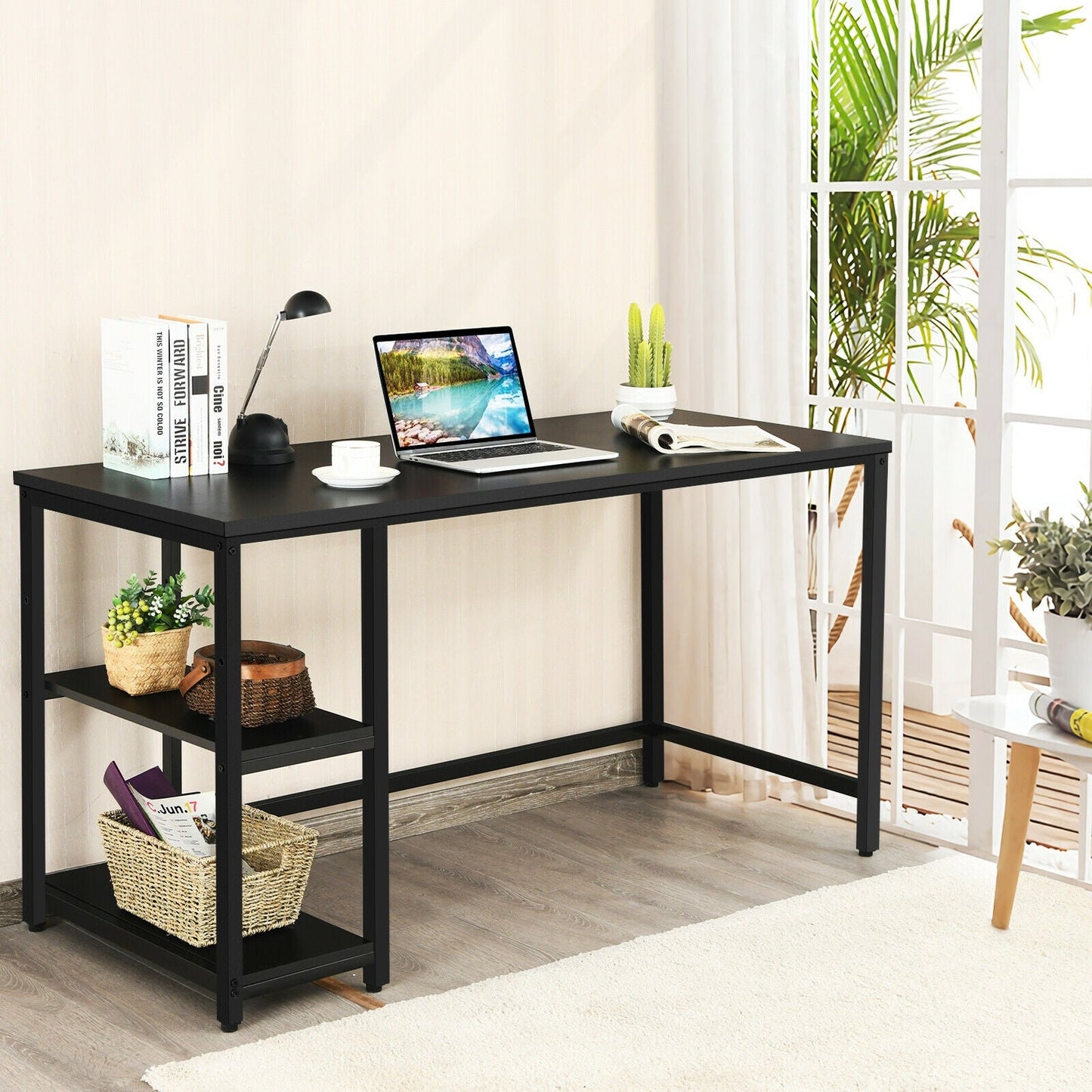 47 Inch Computer Desk Office Study Table Workstation Home with Adjustable Shelf Black