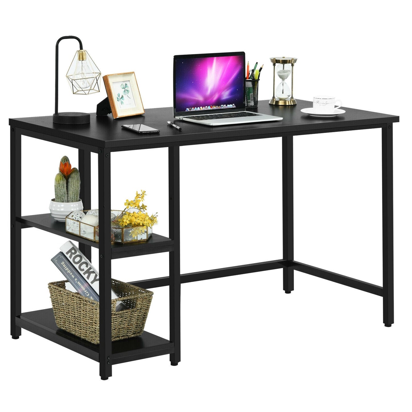 47 Inch Computer Desk Office Study Table Workstation Home with Adjustable Shelf Black