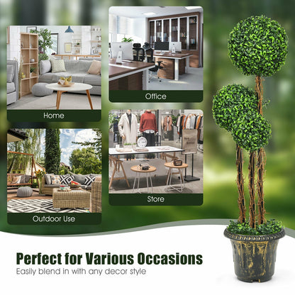 4 Feet Artificial UV Resistant Topiary Triple Ball Tree Plant