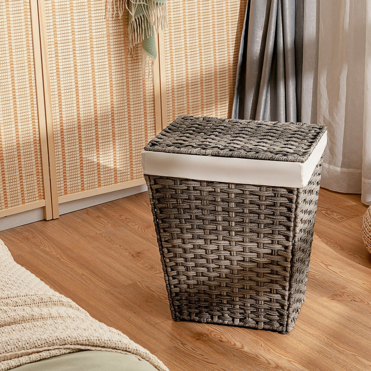 Foldable Handwoven Laundry Hamper with Removable Liner