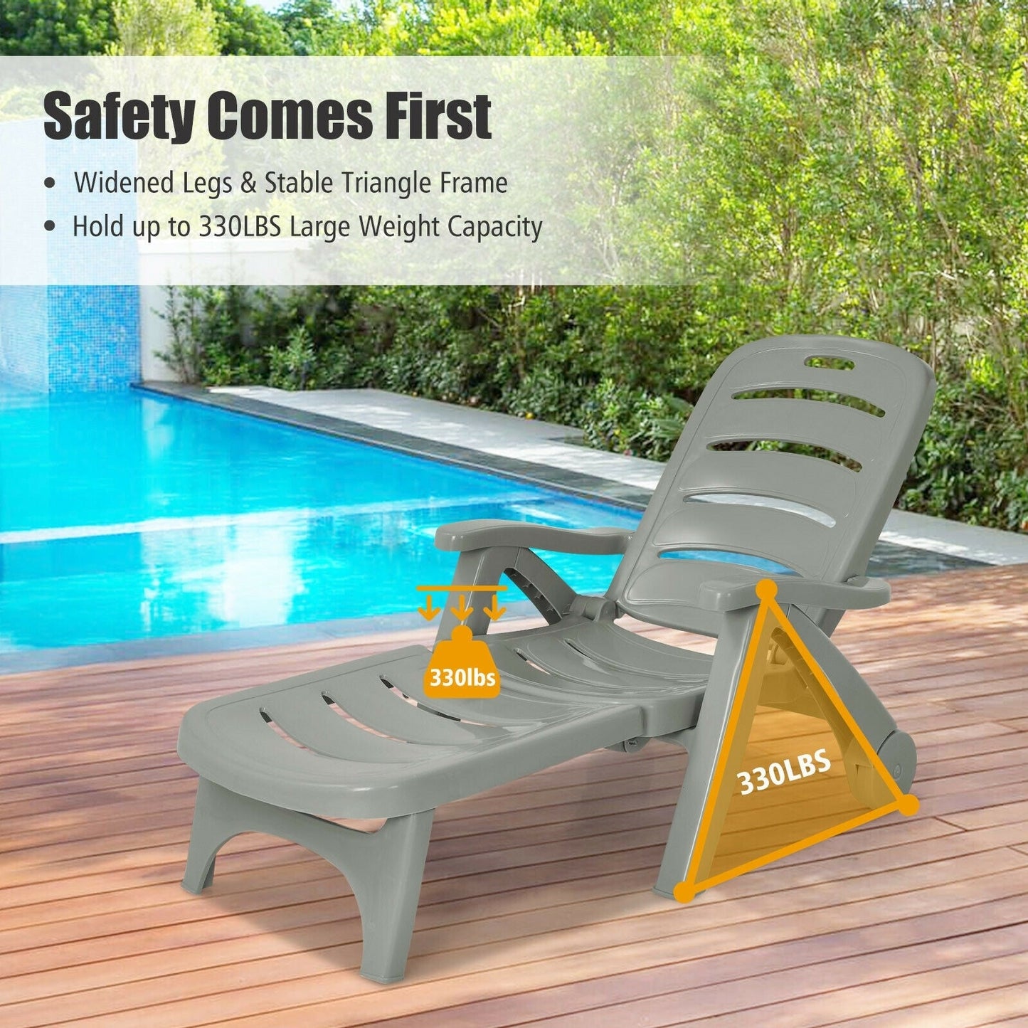 5 Position Adjustable Folding Lounger Chaise Chair