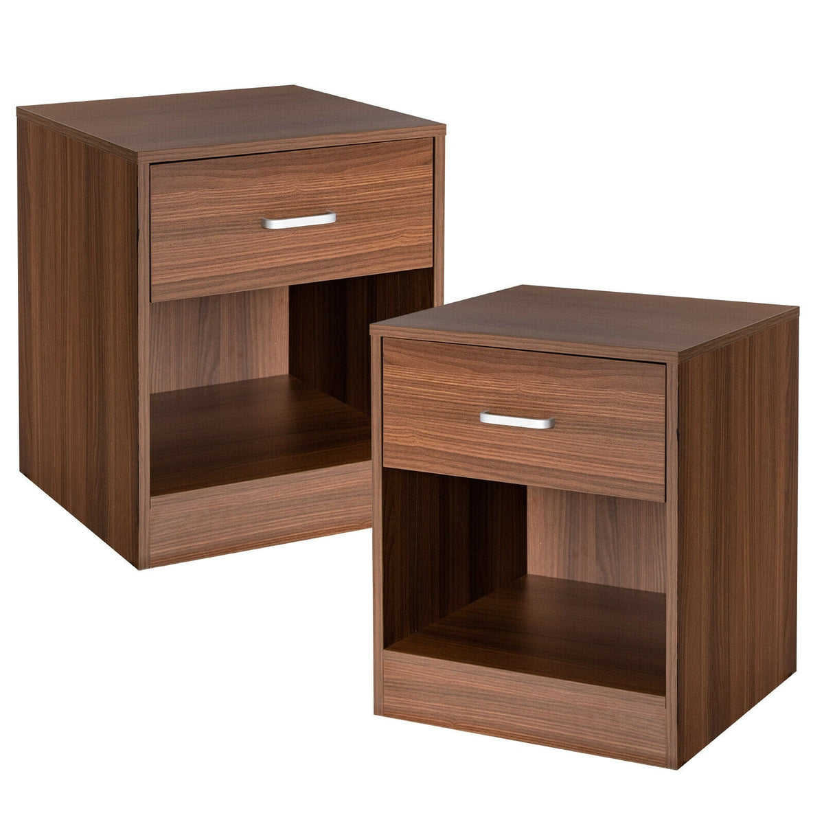 2 Pieces Nightstand with Storage Drawer and Cabinet