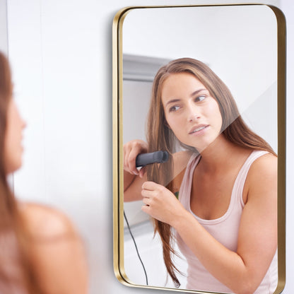 32 Inch x 20 Inch Metal Frame Wall-Mounted Rectangle Mirror