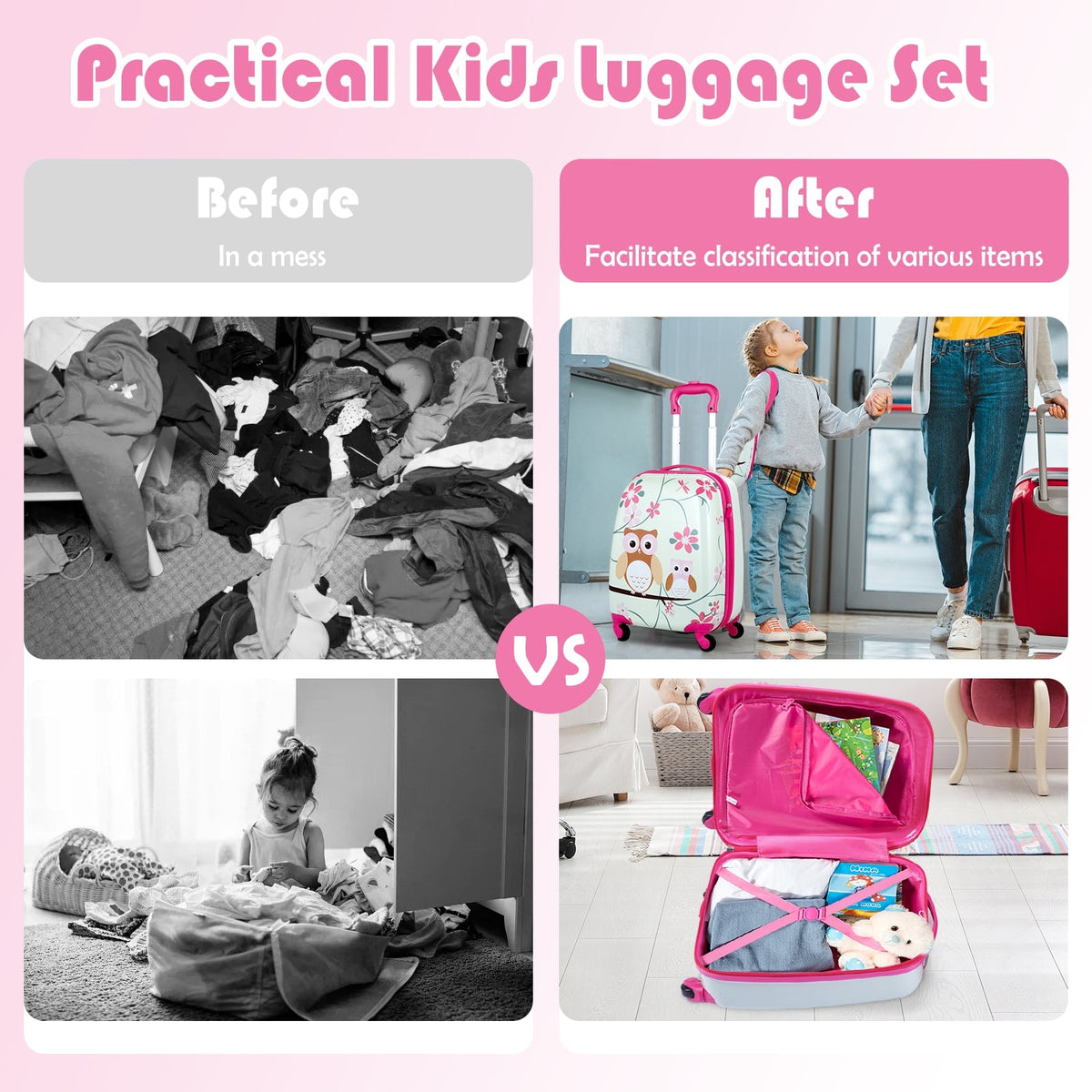 Kids Luggage Set 12" & 16" with Backpack - Green Astronaut