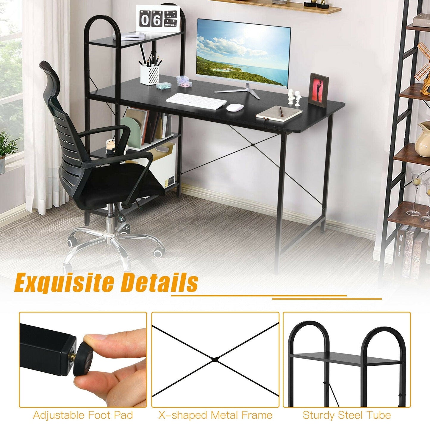 48-Inch Reversible Computer Desk with Storage Shelf
