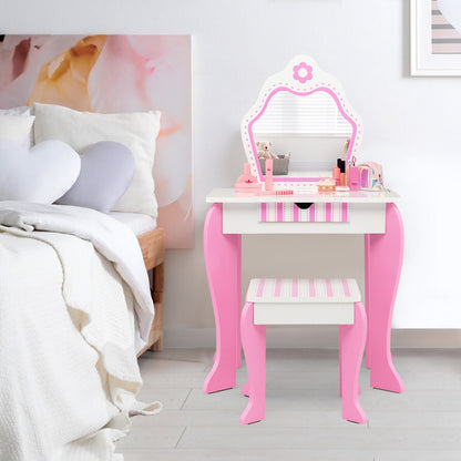 2-in-1 Toddler Vanity Set with Detachable Top & Cute Flower Patterns-White