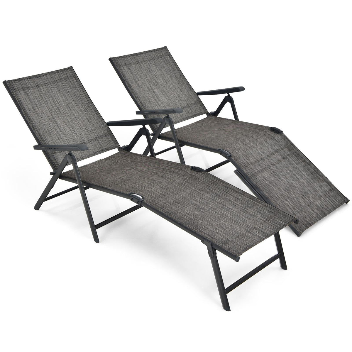 2 Pieces Foldable Chaise Lounge Chair with 2-Position Footrest