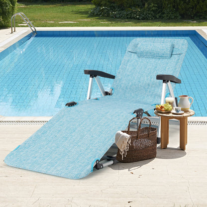 Beach Folding Chaise Lounge Recliner with 7 Adjustable Position