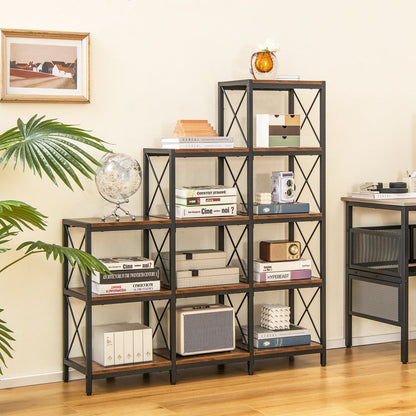 9 Cubes Bookcase with Carbon Steel Frame for Home Office-Rustic Brown