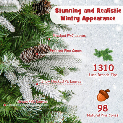 6/7.5/9 Feet Pre-Lit Artificial Christmas Tree Snow Flocked Hinged