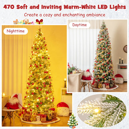 6/7.5/9 Feet Pre-Lit Artificial Christmas Tree Snow Flocked Hinged