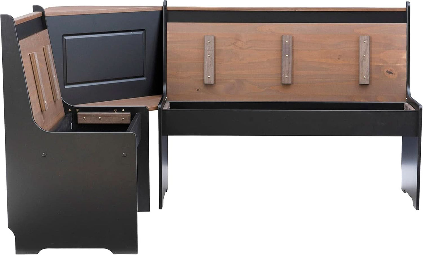 Black Pecan Five Seat Dining Set With Storage Benches