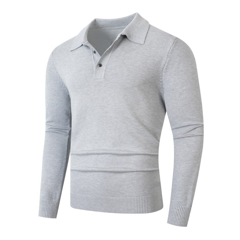 Fashionable Lapel-Neckline Buttoned Casual Pullover Base-Layer Knit Sweater