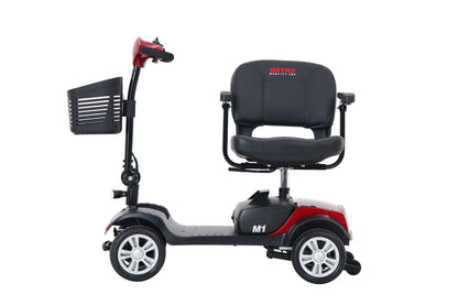 Mobility Scooter 4-Wheel Compact Metal Red 300 LB 10 Mile Rear Suspension