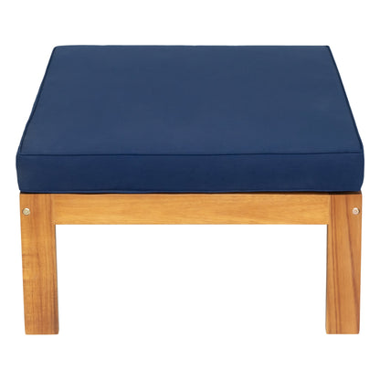 Outdoor Patio Sectional Set Acacia Wood Natural Blue Cushions 5 Piece