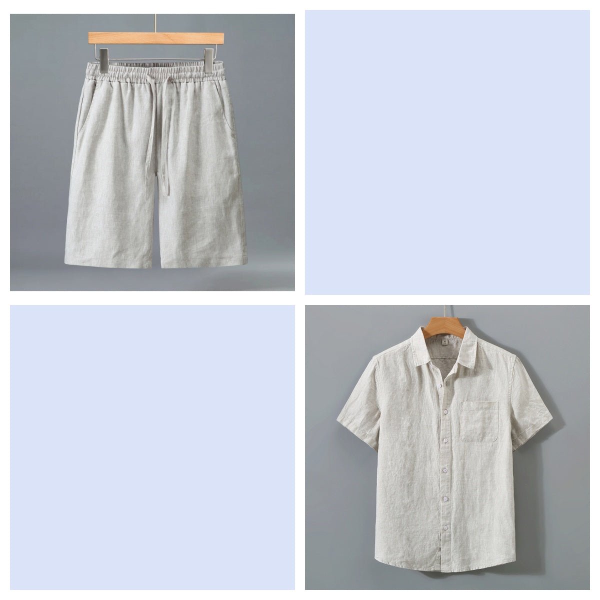 Men's Pure Linen Shorts and Short Sleeve Shirt Set - Summer Loose Casual Lightweight Outfit