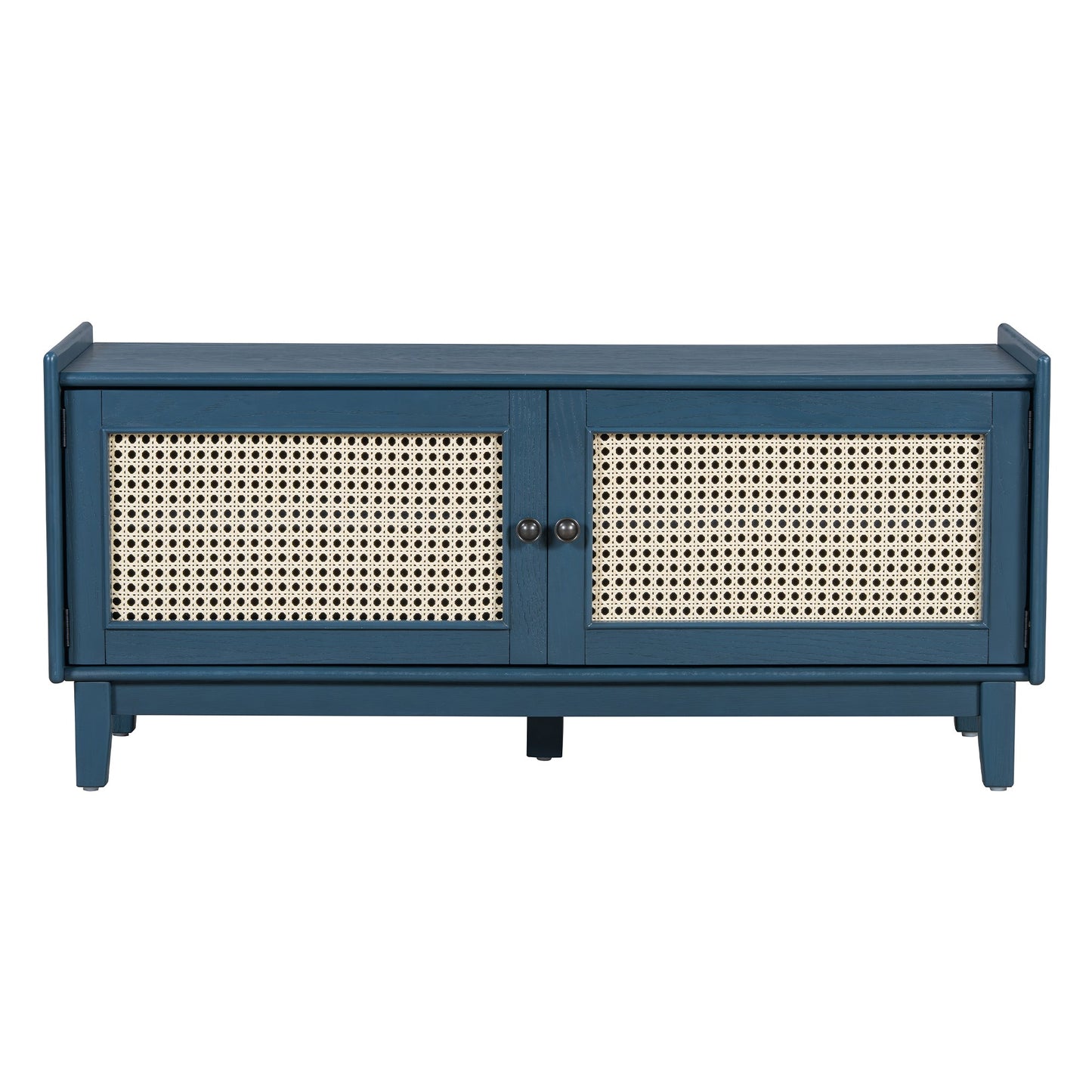 Boho Rattan Entryway Bench with Storage, Cushioned Shoe Bench with Double
